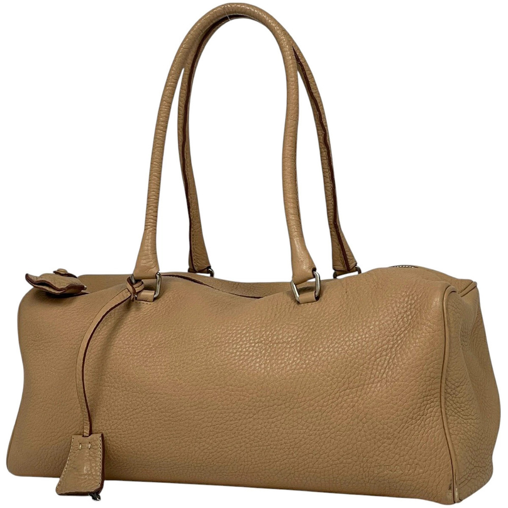 Prada logo handbag tote bag leather beige